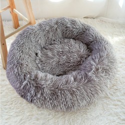 圆形毛绒猫睡篮，超柔软温暖床，宠物窝长绒窝 深灰色40cm