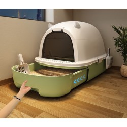 Enclosed Design Cat Litter Box with Scoop, Extra Large Space Cat Toilet, Easy Clean Prevent Sand Leakage