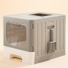 Bac à Litière, Maison de toilette pliable pour Chat avec tiroir porte transparente couleur Gris