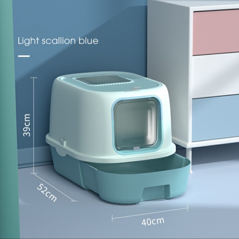 Bac à Litière, Maison de toilette pour Chat avec tiroir couleur Bleu clair