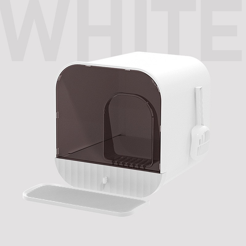 Cat Litter Box for Multiple Cats,Non Leaking Kitty Litter Box, Enclosed Odor Control Cat Box with Scoop&Mat