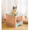Bac à Litière, Maison de toilette pliable pour Chat avec tiroir porte transparente Gris et Bleu
