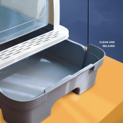 Rattan Enclosed Design Cat Litter Box with Scoop, Extra Large Space Cat Toilet, Easy Clean Prevent Sand Leakage,Blue