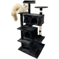 52-Inch Cat Tree Multi-Level Condo Tower Bed Furniture Kitten Play House with Scratching Posts, Dark Grey