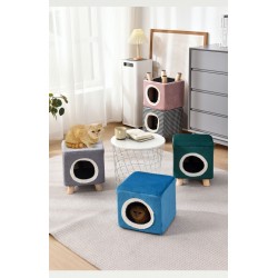 Cat House Square Cat Bed Stool with Solid Wood Legs, Multifunctional Pet House