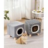 Cat House Square Cat Bed Stool with Solid Wood Legs, Multifunctional Pet House