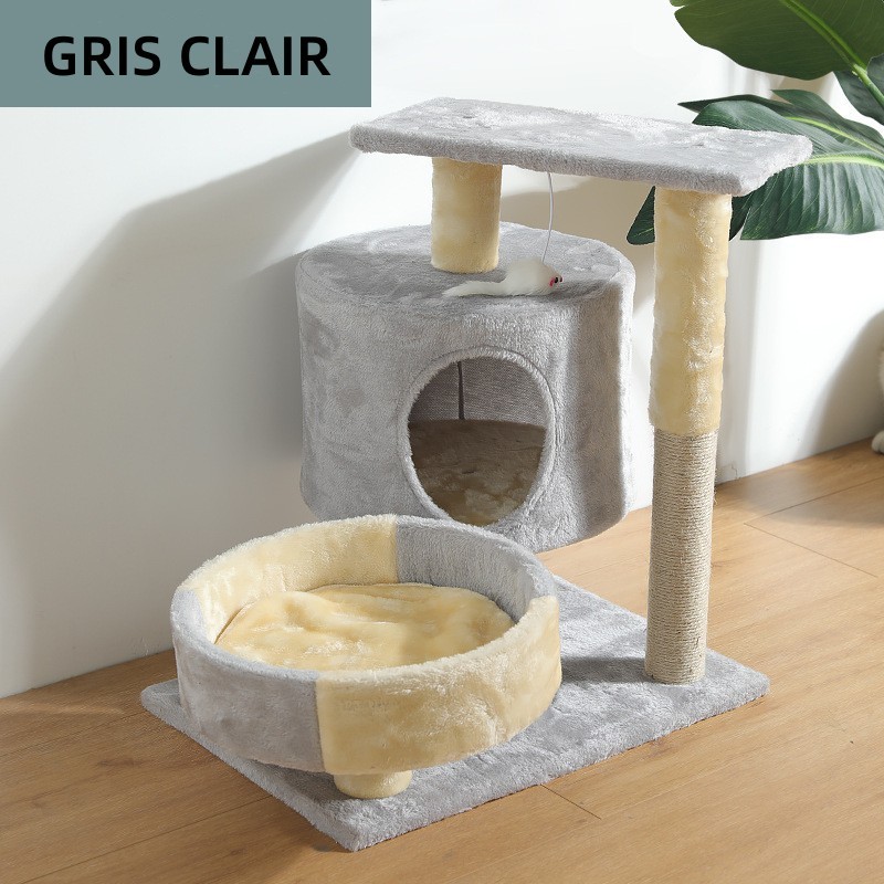 Small and Medium Cat Tree Activity Tower, Pet Theater Cat Apartment, with Soft Plush Bass and Pet Comfort Basket Gray
