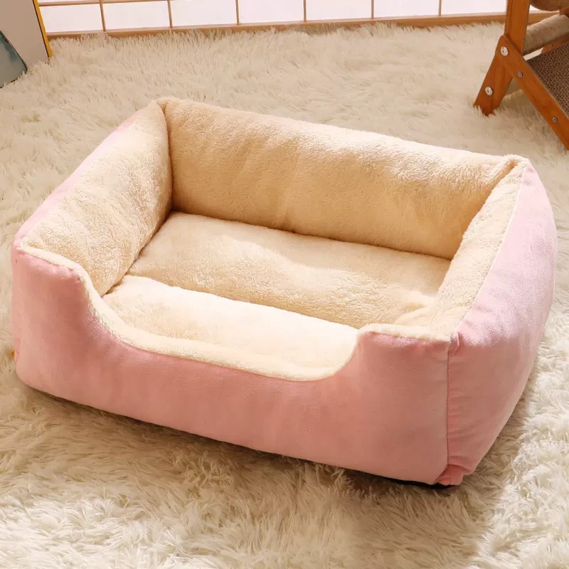 Rectangle Plush Dog Bed Cat Bed Self-Warming Pet Bed, Pink