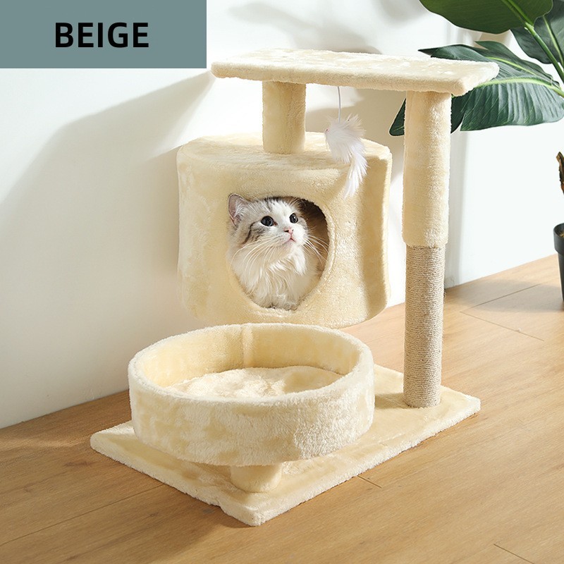 Small and Medium Cat Tree Activity Tower, Pet Theater Cat Apartment, with Soft Plush Bass and Pet Comfort Basket white
