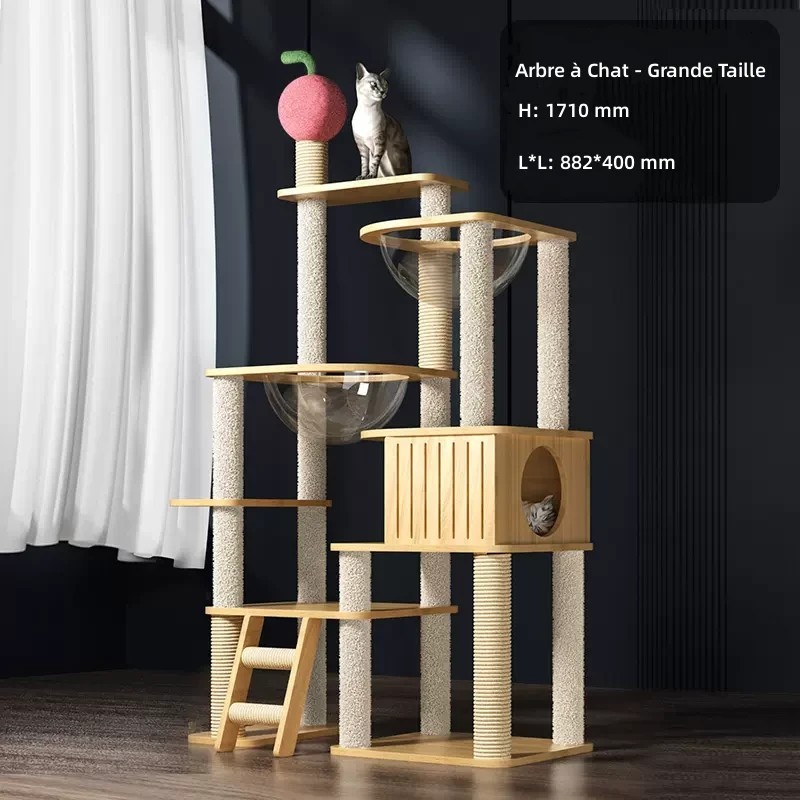 Grand Arbre à Chat en bois avec 2 capsules spatiales 88*40*171cm