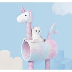Cat Tree, Creative Unicorn Shaped cat Scratching Frame, Tunnel cat Playhouse, Kitty condo with Amusing Stick.