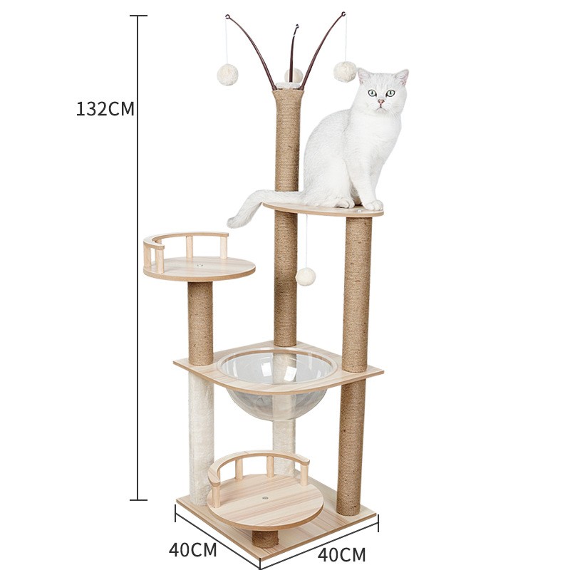 Arbre à Chat en Bois 4 étages 40*40*132cm avec Capsule spatiale