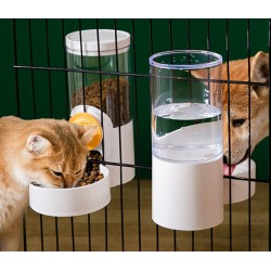 Cat Food and Water Feeder Dispenser Set, Hanging Automatic Gravity Feeder for Puppy, Dog, Cat and Most Small Animals (White)