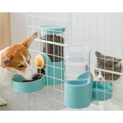 Cat Food and Water Feeder Dispenser Set, Hanging Automatic Gravity Feeder for Puppy, Dog, Cat and Most Small Animals (White)